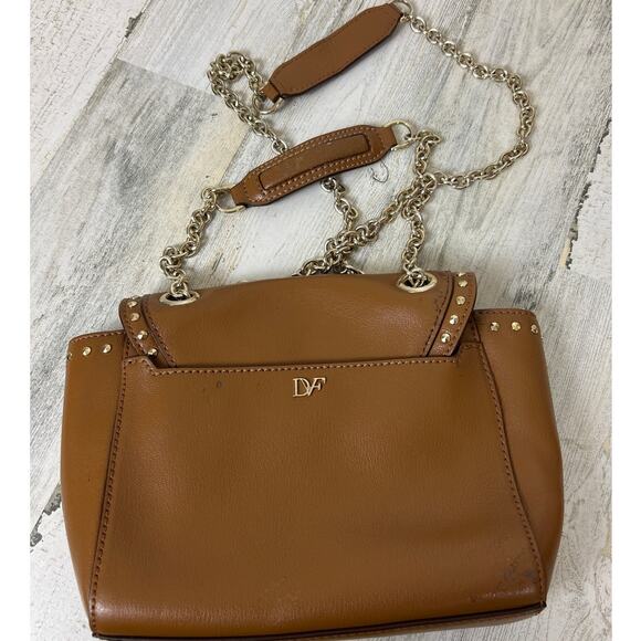 DVF Diane von Furstenberg 440 Mini Studded Flap Crossbody Bag Tan Brown Gold - Picture 2 of 10